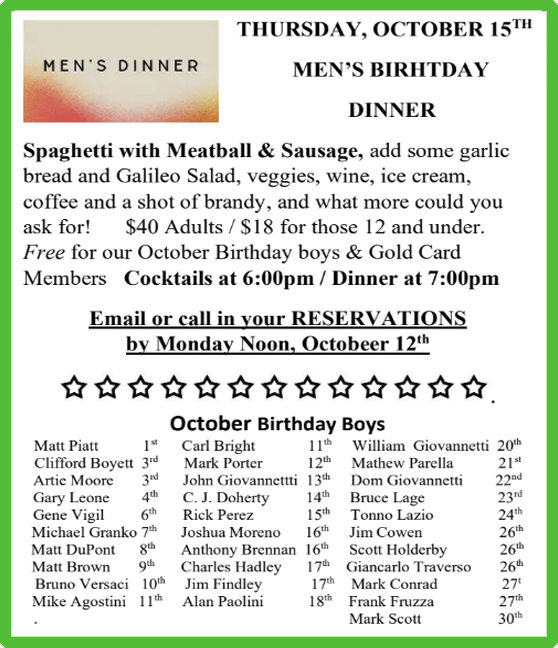 OCTOBER Birthday Dinner 2026